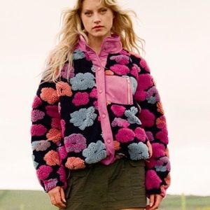 floral print fleece bomber jacket